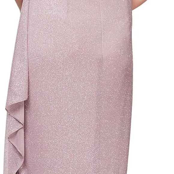 Alex Evenings Petite Cold-Shoulder Draped Metallic Gown - Mauve Pink - Picture 3 of 4
